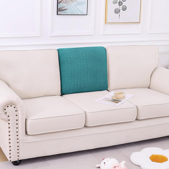 Smiry Waterproof Couch Cushion Covers, Stretch Jacquard Thick Sofa Cushion Covers, Washable Seat Slipcover Elastic Furniture Protector for Pets, Kid (Back Cover M, Peacock Green)