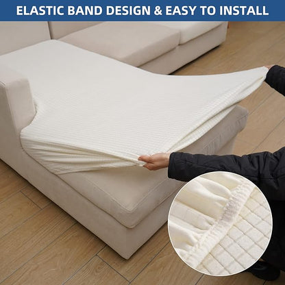Eismodra Sectional Couch Covers Chaise Cushion Cover for Sofa L Shape Chaise Lounge Magic Stretch 3 Cushion Couch Slipcover for Dogs L Shaped Replacement Protector,Cream White X-Large(Only 1 Piece)