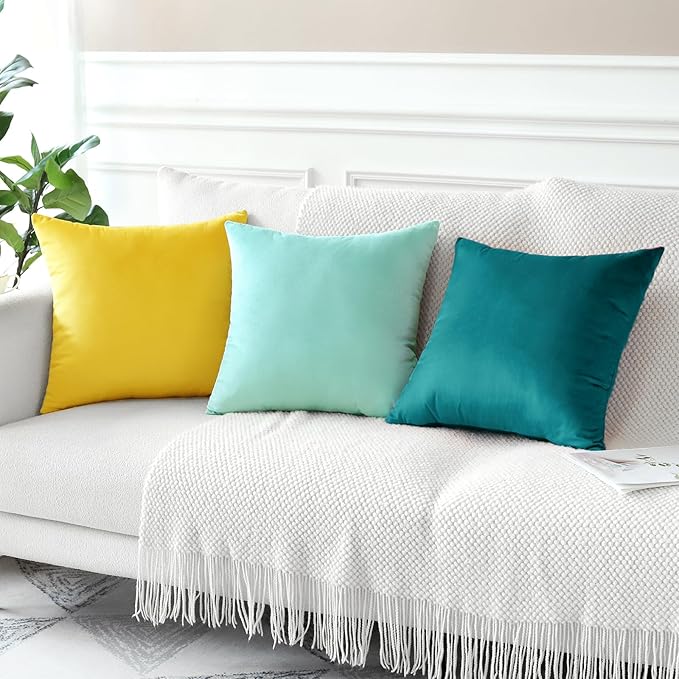 Artscope Luxury Velvet Pillow Covers Decorative Square Pillowcases Soft Solid Cushion Cases for Couch Sofa Bedroom Car Decor 22x22 Inch Teal