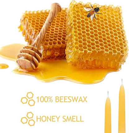 Meditation Beeswax Taper Candles Set, 20 Minute Pure Beeswax Mini Prayer Candles, 30 pcs Small Wishing Candle with Brass Candle Holders for Home Yoga