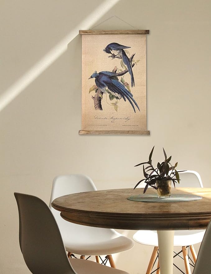 ABoby Vintage Birds Hanging Poster, Retro Style of Wall Art Prints, Printed on Linen with Wood Frames, Ready to Hang