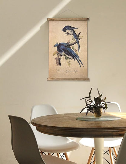 ABoby Vintage Birds Hanging Poster, Retro Style of Wall Art Prints, Printed on Linen with Wood Frames, Ready to Hang