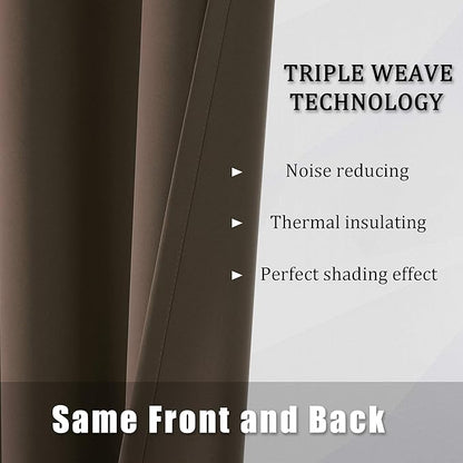DUALIFE Brown Blackout Curtains Panels for Bedroom 63 Inches Long Coffee Color Curtains with Grommet Thermal Insulated Room Darkening Solid Widow Drapes for Living Room 52x63 Inch Set of 2 Panels