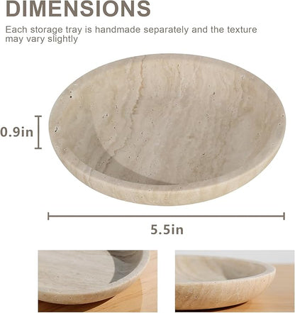 Travertine Jewelry Dish Tray - Decorative Stone Catchall Bowl for Entryway Table, Keys & Rings Holder, Natural Marble Home Decor Organizer (5.5 Inch)