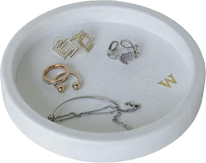 COLLECTIVE HOME - Velvet Jewelry Tray, 6" Monogrammed Jewelry Dish, Smooth Velour Display Dish for Rings, Earrings, Necklaces, Makeup, Personalized Gifts for Women (White-w)
