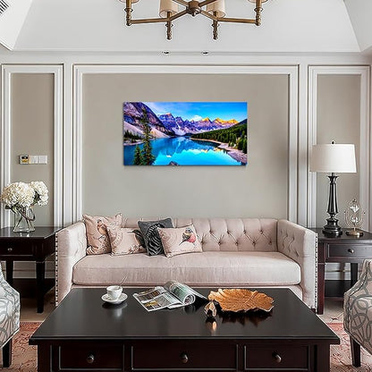 Wall Art Lake Mountain Landscape Picture Print Canvas Wall Art for Living Room Bedroom, Modern Giclee Artwork Home Decor Stretched and Framed Ready to Hang, Waterproof Artwork -28x57inches