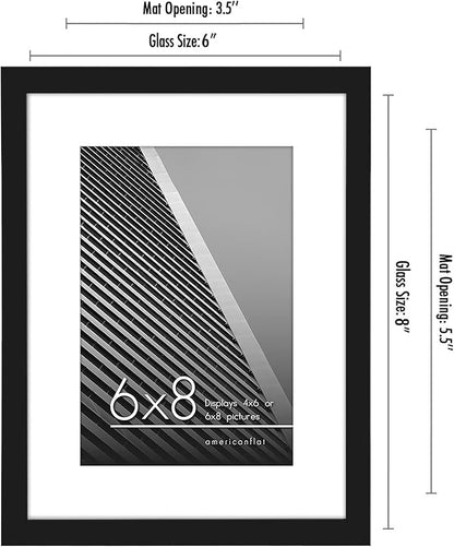Americanflat 6x8 Picture Frame with Shatter-Resistant Glass - Use as 4x6 Frame with Mat or Display 6x8 Photo Without Mat - Streamline Collection - Picture Frames for Tabletop and Wall - Black