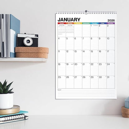 Dunwell Large Wall Calendar 2026, 12x17 (Colorful), Big Grid 12 x 17 Hanging Monthly Calendar with Large Daily Blocks, Premium Paper, Use Jan to Dec 2026