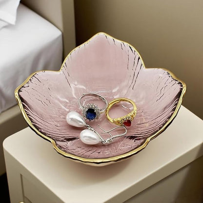 Small Flower Ring Dish Jewelry Tray, Pink Glass Jewelry Dish Tray, Nightstand Decor Jewlery Plate, Gifts for Mom, Crystal Ring Holder for Women, Bathroom Jewelry Bowl Trinket Tray Soap Dish
