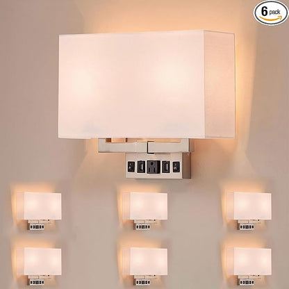LEDMyplace 2-Light LED Wall Sconce Lighting Fixture, 120V, E26 Base, Iron Body and Acrylic Shade, UL Listed, Brushed Nickel Finish, Decorative Lamp for Bathroom Bedroom Lighting, Pack of 6