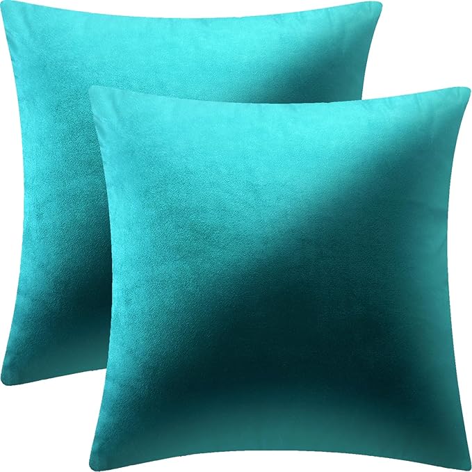 2 Pack 18x18 Pillow Cover Velvet Pillow Covers, Square Throw Pillow Covers for Living Room Decorations Throw Pillow Case, Throw Pillow Cover Cushion Cover for Sofa Bedroom Car, Turquoise Velvet