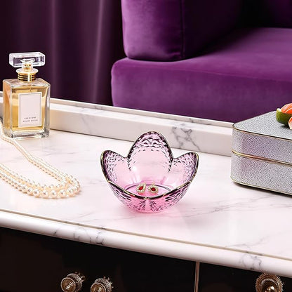 Flower Shape Ring Dish Jewelry Tray Organizer, Glass Accent Tray for Vanity, Small Decorative Trinket Dish, Crystal Purple