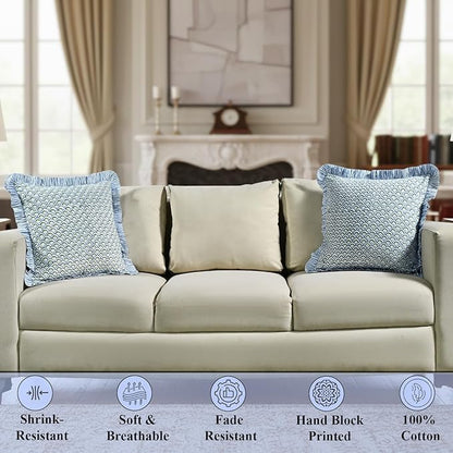 Ridhi Hand Fan Harmony Modern Farmhouse Pillow 24x24 Throw Pillow Covers Set of 2 Cushion Covers with Ruffle for Couch Sofa Bed Living Room Home Decor for Christmas, Thanksgiving