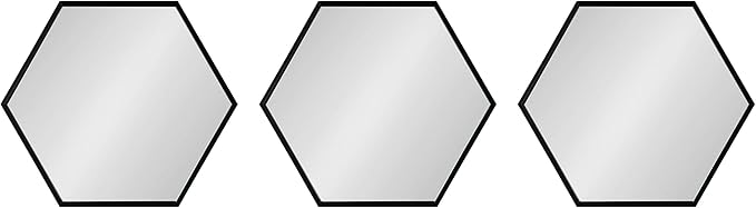 Kate and Laurel Rhodes Modern Hexagon Wall Mirror Set, 3 Pieces Black, Chic Geometric Mirror for Wall
