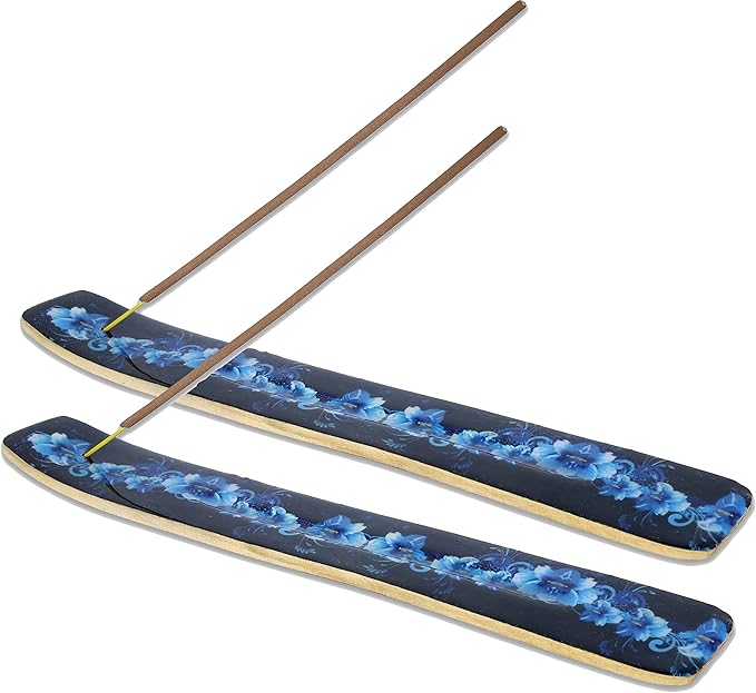 Yajna Traditional-Handmade-Burner Wooden-Incense-Stick-Strip-Holder Ash-Catcher-Stand for-Aromatherapy-Meditation-Yoga (Meditation Time) 10 Inches, Pack of 2
