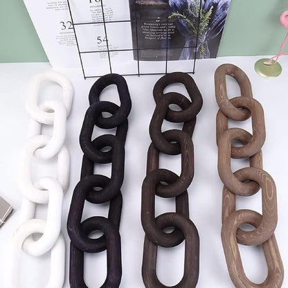 Decorative Wood Chain Link Modern Boho Home Farmhouse Decor, 5 Link Chain Decor Hand-Carved Wooden Aesthetic Crafts, Sustainable Pine Wood for Shelf, Living Room, Rustic Country