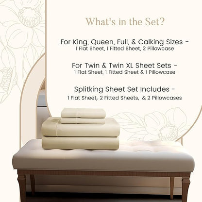 Queen Sheet Set - 800TC Egyptian Cotton Bedding Sheets & Pillowcases - Soft, Durable and Luxurious 4PC Sateen Weave Ivory Bed Sheets for Queen Size Bed, No Pill & Shrink Thick Machine Washable
