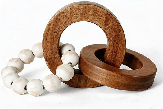 1 Pcs Wood Chain Link Decor Minimalist Home Decoration Accents Natural Boho Farmhouse Rustic Home Shelf Decor(Brown, 8.86 inch)