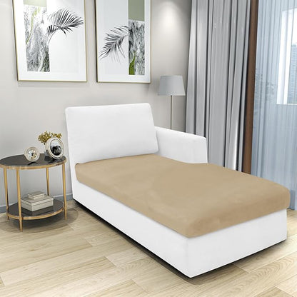 MAXIJIN 1 Piece Velvet Chaise Cover Stretch Sectional Couch Covers for L Shaped Sofa Fitted Soft Chaise Lounge Cushion Cover Sofa Slipcover with Elastic Bottom (Chaises Cover, Camel)