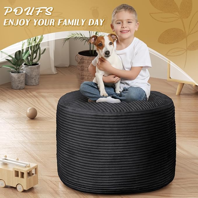 AS AWESLING Round Ottoman Foot Rest Pouf for Living Room Couch - Soft Plush Hassock