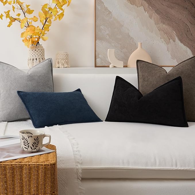 Kevin Textile Waterproof Decorative Pillow Covers Navy Blue 18x18 Inch Pack of 2 Soft Boucle Textured Throw Pillowcases Elegant Accent Pillows for Couch Sofa Chair Bed Home Decor Indoor Outdoor