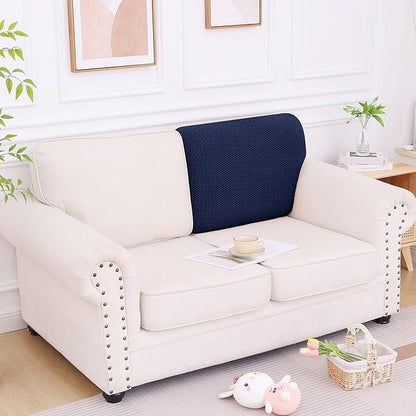 Smiry Waterproof Couch Cushion Covers, Stretch Jacquard Thick Sofa Cushion Covers, Washable Seat Slipcover Elastic Furniture Protector for Pets, Kid (Back Cover L, Navy)