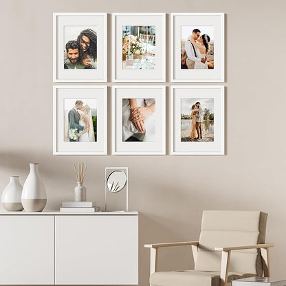 upsimples 12x16 Picture Frame Set of 5, Display Pictures 8.5x11 with Mat or 12 x 16 Without, Wall Gallery Poster Frames, White