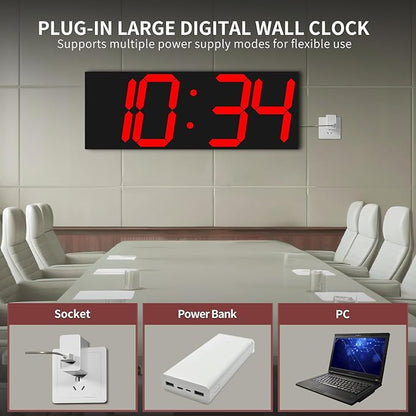 18.7‘’Large Digital Wall Clock,LED Digital Clock with Big Number,Multi-Function Remote Controlled Wall Clock with Timer, Alarm and Calendar Display(Red)