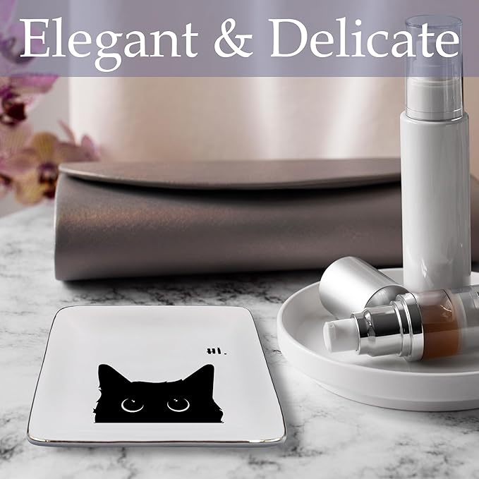Black Cat Jewelry Dish - Ceramic Tray for Rings, Earrings & Cat Gifts