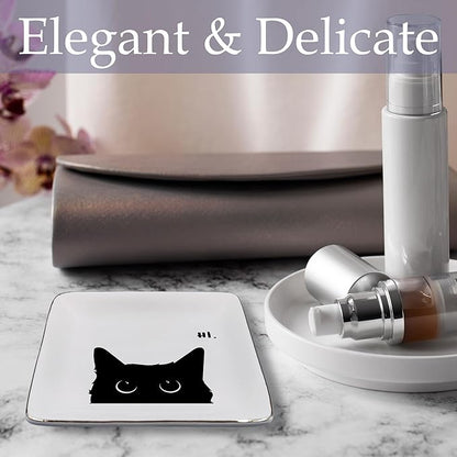 Black Cat Jewelry Dish - Ceramic Tray for Rings, Earrings & Cat Gifts