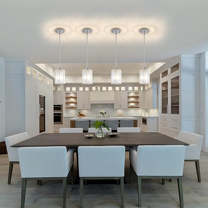 Chrome Pendant Lights, 2 Pack Modern Crystal Hanging Pendant Light Fixtures, Mini Crystal Island Lights for Kitchen Island, Dining Room, Hallway, Foyer, Entryways
