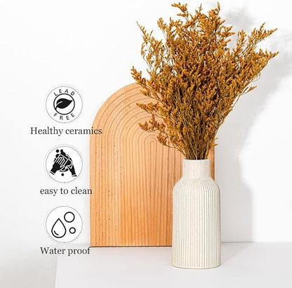 Bohemian Beige Ceramic Vase - for Pampas Grass, Mantel, Bookshelf, Entryway and Living Room Decor (Beige, Set of 3)