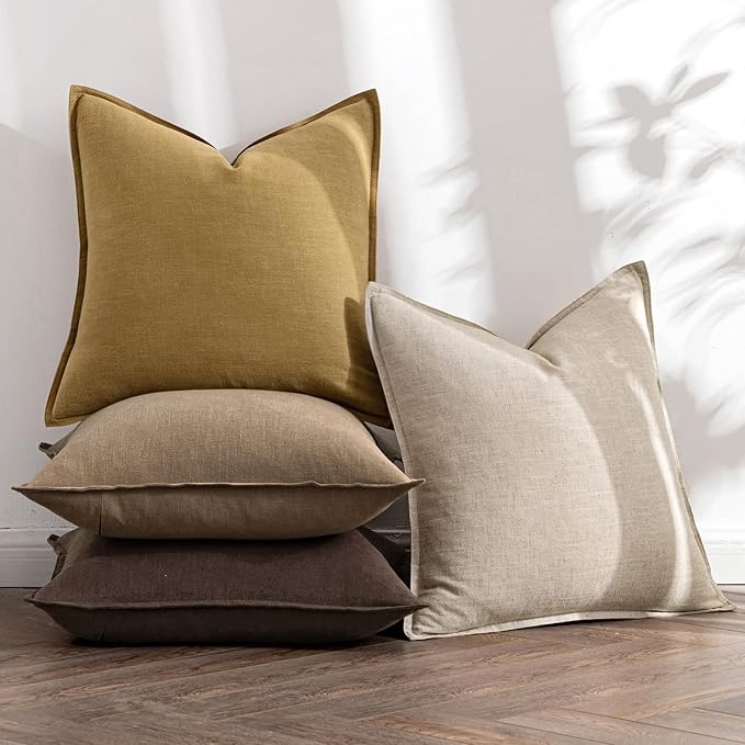 MIULEE Neutral Gold/Brown Linen Pillow Covers Pack of 4 Decorative Natural Throw Pillow Covers Soft Accent Boho Farmhouse Couch Pillowcases Modern Spring Decors for Living Room Bed Sofa 24x24 Inch