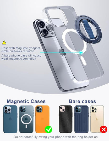 EWA MagOne 3rd Gen [Compatible with MagSafe] Phone Grip Stand with Finger Strap, Removable Magnetic Ring Holder Kickstand Loop for iPhone 17,16,15,14,13,12 Series-(Blue)