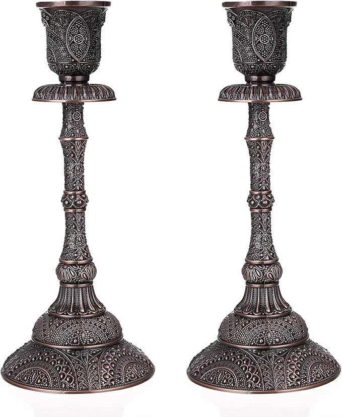 OwnMy Set of 2 Vintage Taper Candle Holders Tall Metal Taper Candlestick Holders, Elegant Taper Candle Stands Red Bronze Taper Candelabra Set for Dining Table Centerpieces Wedding Candlestick Decors