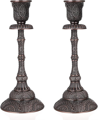 OwnMy Set of 2 Vintage Taper Candle Holders Tall Metal Taper Candlestick Holders, Elegant Taper Candle Stands Red Bronze Taper Candelabra Set for Dining Table Centerpieces Wedding Candlestick Decors