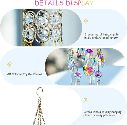 HDCRYSTALGIFTS 14.5'' Length Crystal Suncatchers, Hanging Crystals Sun Catcher with Colorful Beads Chain Rainbow Maker for Window Indoor Outdoor Home Office Garden Decoration