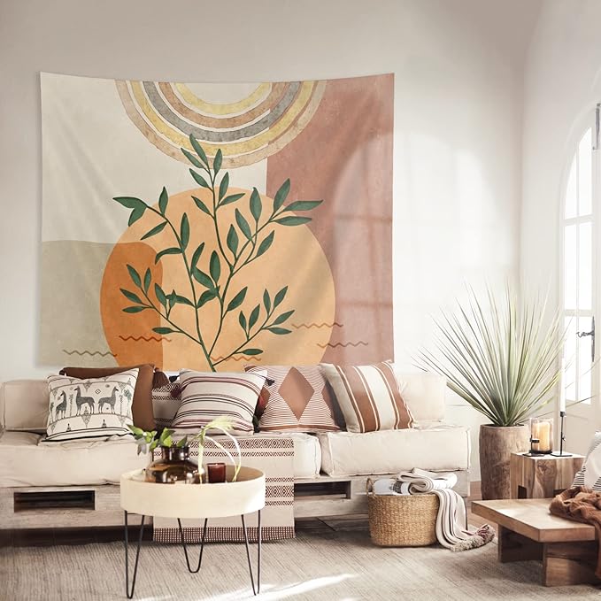 SUOTEMEIFEI Boho Plant Art Tapestry,retro Plants Tapestry Sunset Landscape Abstract Aesthetic Wall Bedroom Living Room Decor College Dorm Wall Hanging