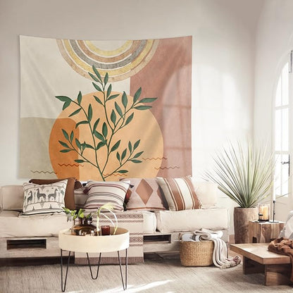 SUOTEMEIFEI Boho Plant Art Tapestry,retro Plants Tapestry Sunset Landscape Abstract Aesthetic Wall Bedroom Living Room Decor College Dorm Wall Hanging