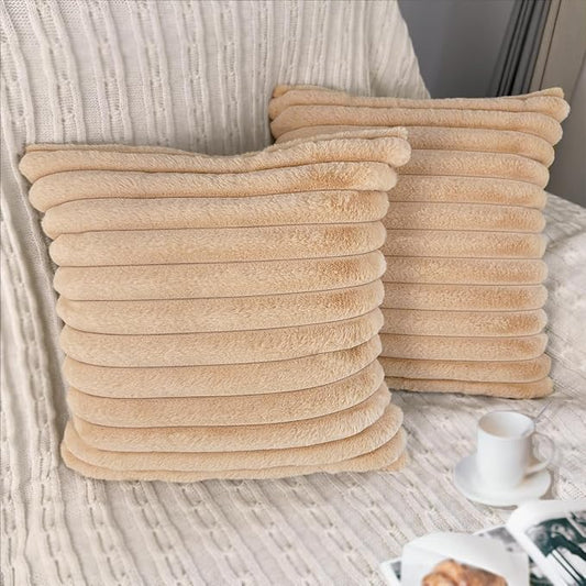 2 Pack 16x16 Pillow Cover Velvet Pillow Covers, Faux Fur Square Throw Pillow Covers for Living Room Decorations Throw Pillow Case, Throw Pillow Cover Cushion Cover for Sofa Bedroom Car, Khaki