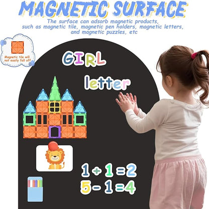 Magnetic Chalkboard Wall Decal 24''x40'' Arch - Peel and Stick Felt Removable Reusable, Easy Clean Self Adhesive Fabric Wall Decor for Home Office Kids Room-Black