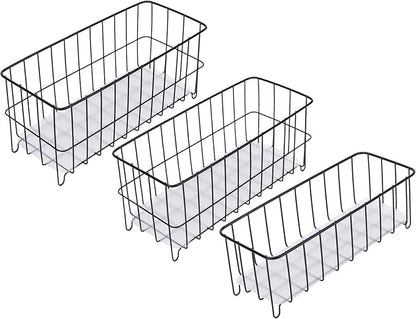 TIEYIPIN Farmhouse Decor Small Metal Wire Storage Organizer Basket Bins, Stainless Steel Organizing Basket Caddy Bin for Kitchen Cabinets, Bathroom, Pantry, Garage - Black (Set of 3)