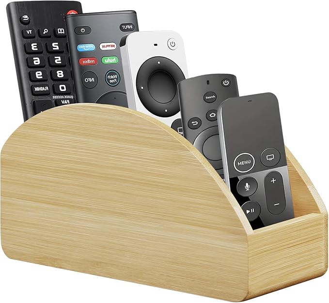 BIBELUN TV Remote Control Holder with 5 Compartments, Bedside Table Remote Caddy, Desktop Storage Box Organizer/Tray to Store Pen, Controllers, Media Player, Cosmetics, Office Supplies, Home Décor