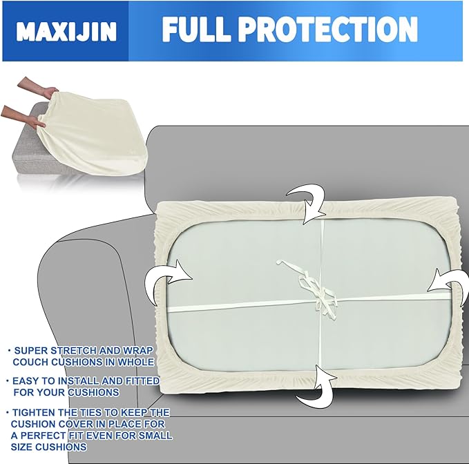 MAXIJIN Velvet Stretch Couch Cushion Covers Soft Loveseat Cushion Cover Replacement Sofa Seat Cushion Slipcovers RV Protector with Elastic Bottom (1 Piece Loveseat Cushion Cover, Beige)