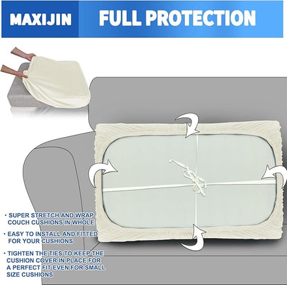 MAXIJIN Velvet Stretch Couch Cushion Covers Soft Loveseat Cushion Cover Replacement Sofa Seat Cushion Slipcovers RV Protector with Elastic Bottom (1 Piece Loveseat Cushion Cover, Beige)