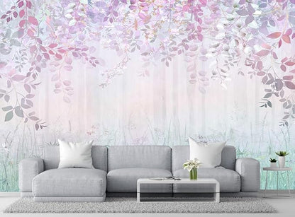 Hazy Pink Leaves and Greenery Wallpaper, Large Art Wall murals for Bedroom, Living Room, Bath Room backdrops(Non-self-Adhesive)