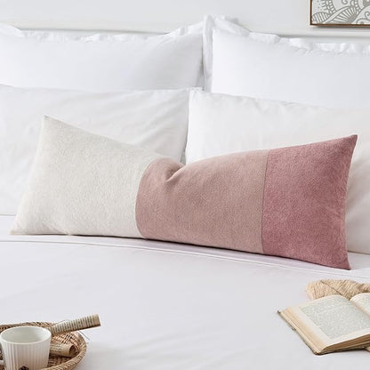 Kevin Textile 14x36 Inch Long Lumbar Cover 1 Pack Valentines Day Patchwork Soft Textured Waterproof Rectangle Cushion Elegant Accent Pillows for Couch Sofa Chair Bed Home Decor Indoor Outdoor Pink