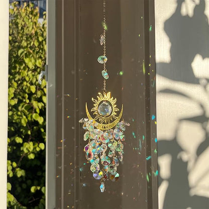 Hanging Prism Sun Catchers Hanging Indoor Window Celestial Crystal Suncatcher Moon and Sun Rainbow Maker