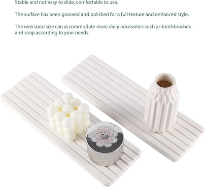 2 PCS Water Absorbent Diatomite Coasters (12.2" x 4"), Grooved Design, Water Absorbing Stone Used for Hand Soaps & Plants & toiletries in The Modern Home