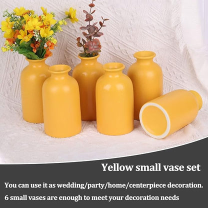 Yellow Bud Vases Set of 6 - Mini Yellow Ceramic Vases for Flowers, Modern Bud Vase for Table Decor, Boho Small Vase for Home Decor, Centerpieces in Bulk for Wedding, Home, Table, Party Decor